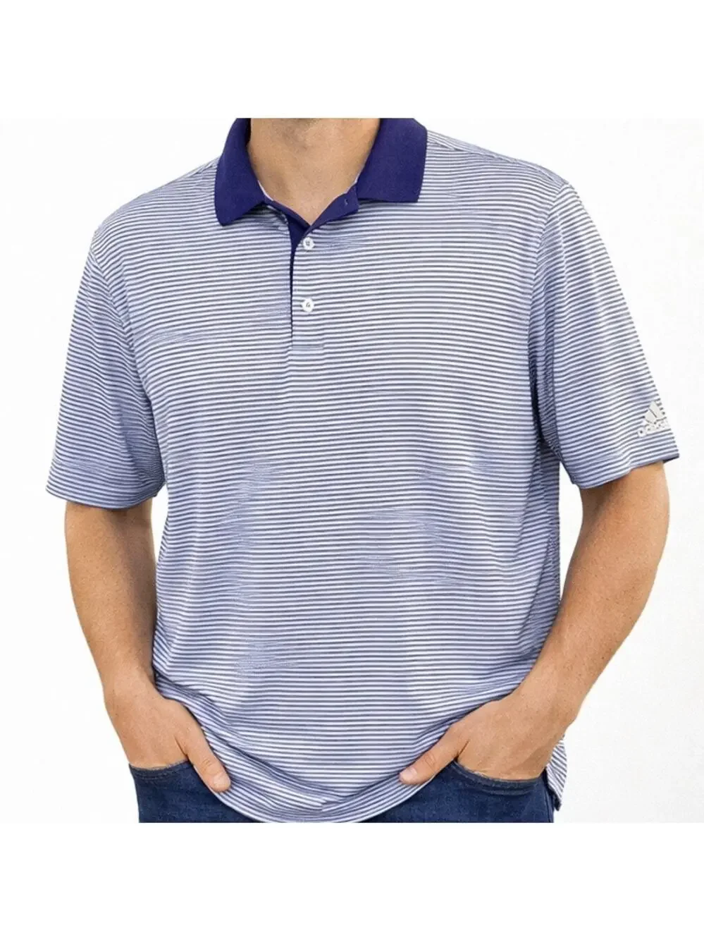 Adidas Golf Polo Shirt Mens XXL Purple White Pinstripe Short Sleeve Athleisure